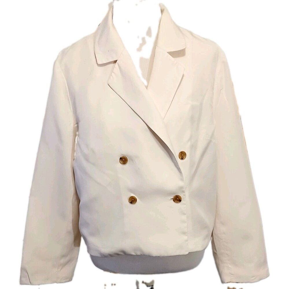 Banana Republic Ivory Cropped Double Breasted Business Casual Blazer
